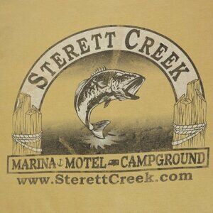 Mens Comfort Colors T Shirt Size S Fish Lake Marina Camp Motel Outdoor Top Small